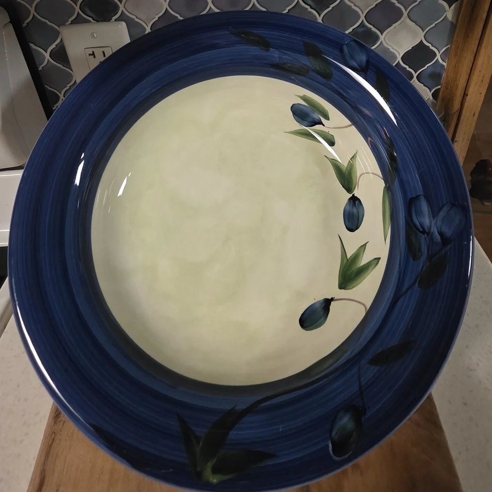 Crate&Barrel Blue and Green Olive Pasta Serving Bowl/2 Pasta Bowls Discontinued